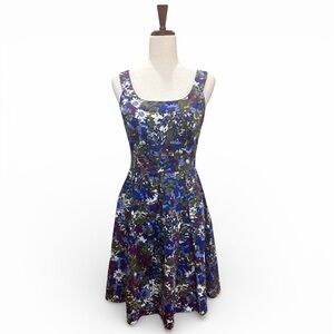 DONNA RICCO Floral Fit and Flare Sleeveless Dress Green Bue Purple Size 4